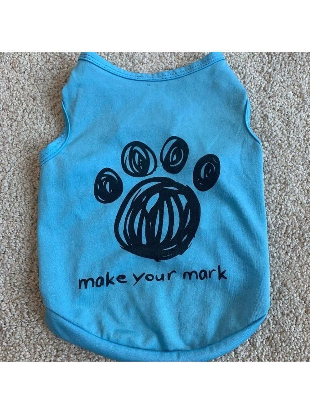 𝅺“MAKE your mark” Blue paw print dog top size M
